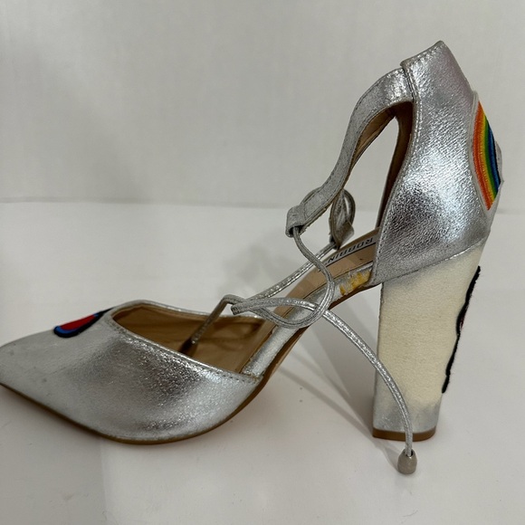 Cape Robbin Metallic Silver Block Heel Patches Flamingo Rainbow Sandals Size 8 - Picture 8 of 13